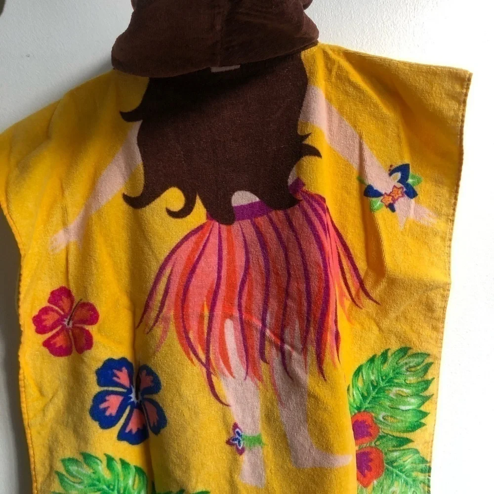 Yellow Hula Girl Floral Swim Towel Cover Up with Hood 🌺
